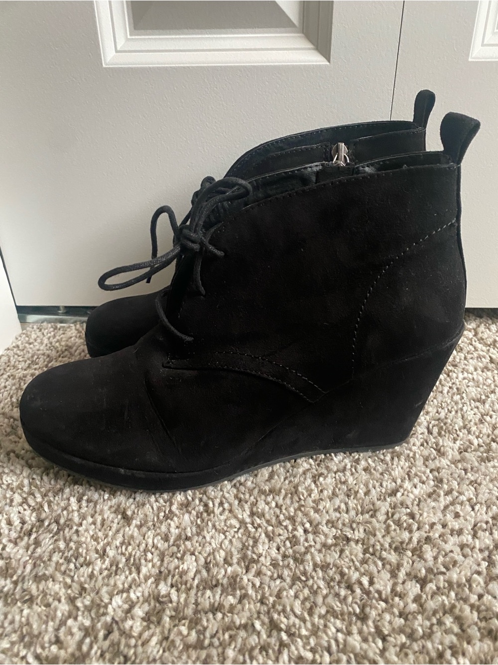 Dolce Vita Black Suede Lace-Up Wedge Ankle Boots